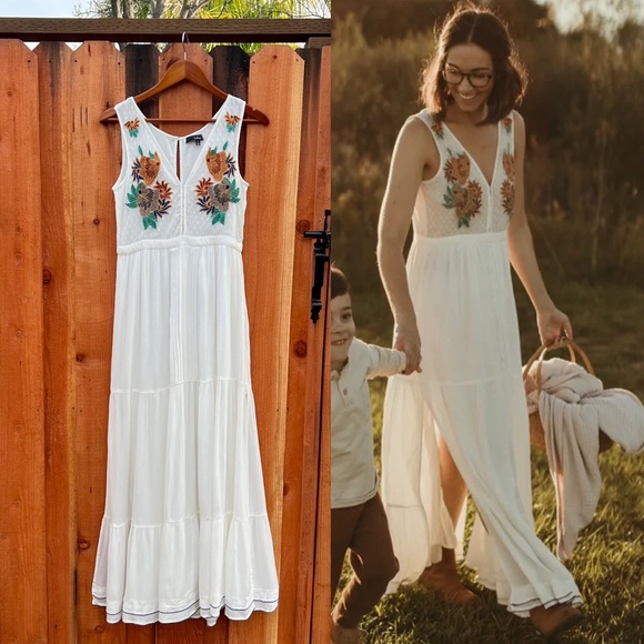 White Bohemian Floral Embroidered Gauzy Maxi Dress 🌿 - Picture 14 of 15
